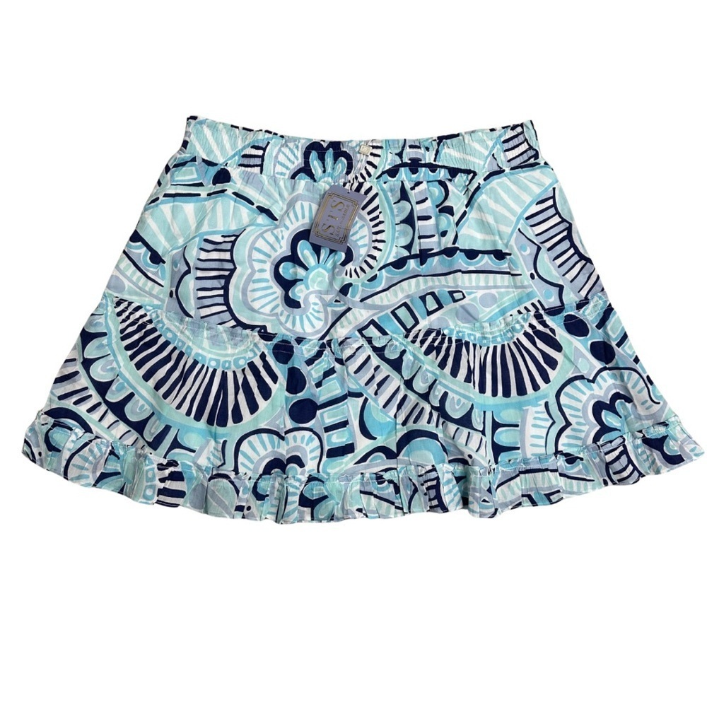 Sail To Sable Blue Patterned Tiered Ruffled Hem Skirt SZ XL Resort Wear NWT